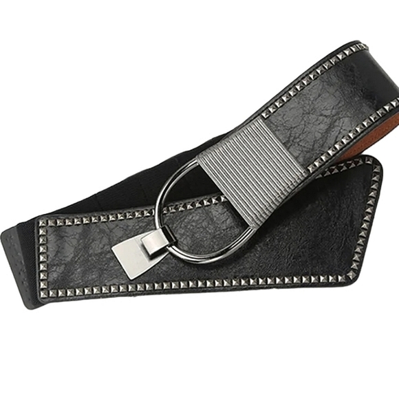 Black & Silver Studded Asymmetrical Belt - Picture 2 of 4